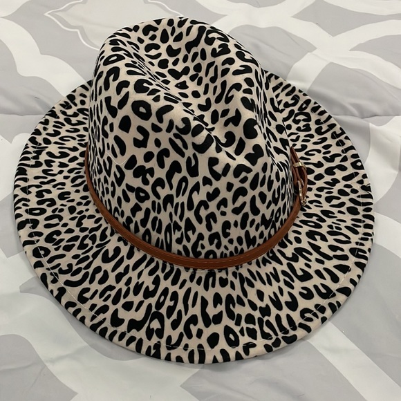 Leopard Print Large Brim Fedora Hat - Picture 3 of 10